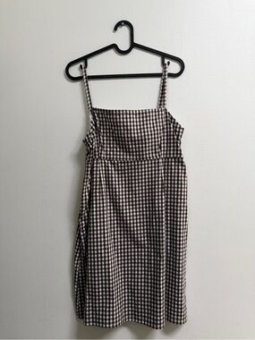 Cooperative Gingham Square-Neck Spaghetti Strap Dress - Brown/White